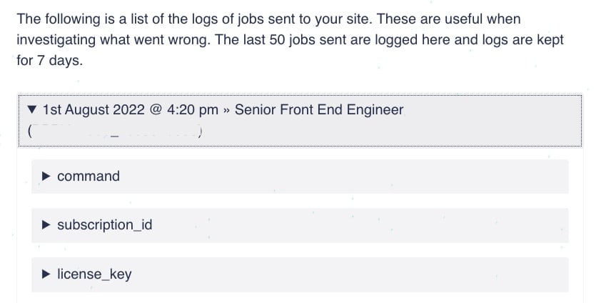 View of the job posting logs in the my account area of the JobRelay website.